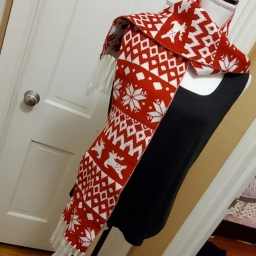 Scarf & head band red/white one size